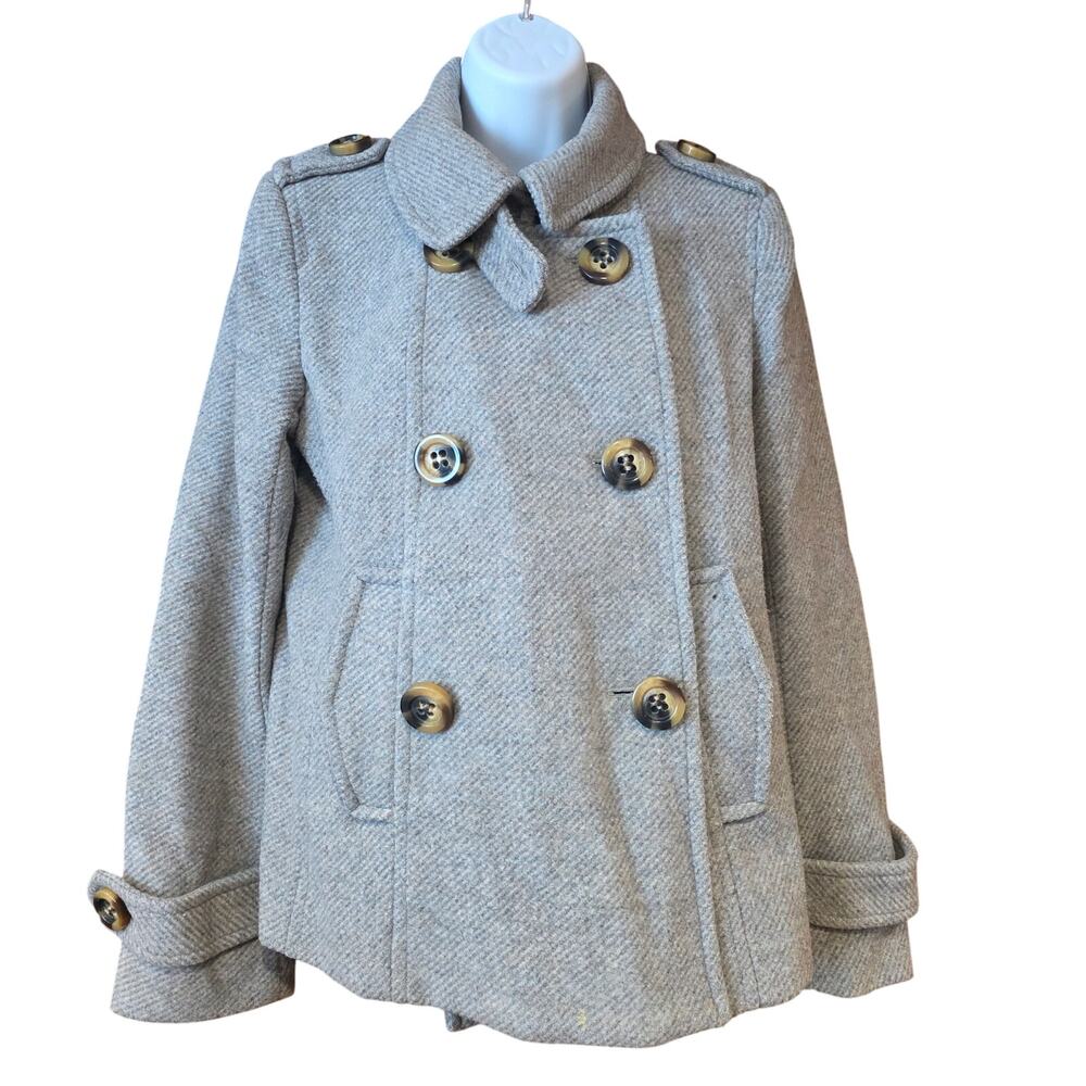 EUC Loft taupe, wool blend, short button up lined coat sz S